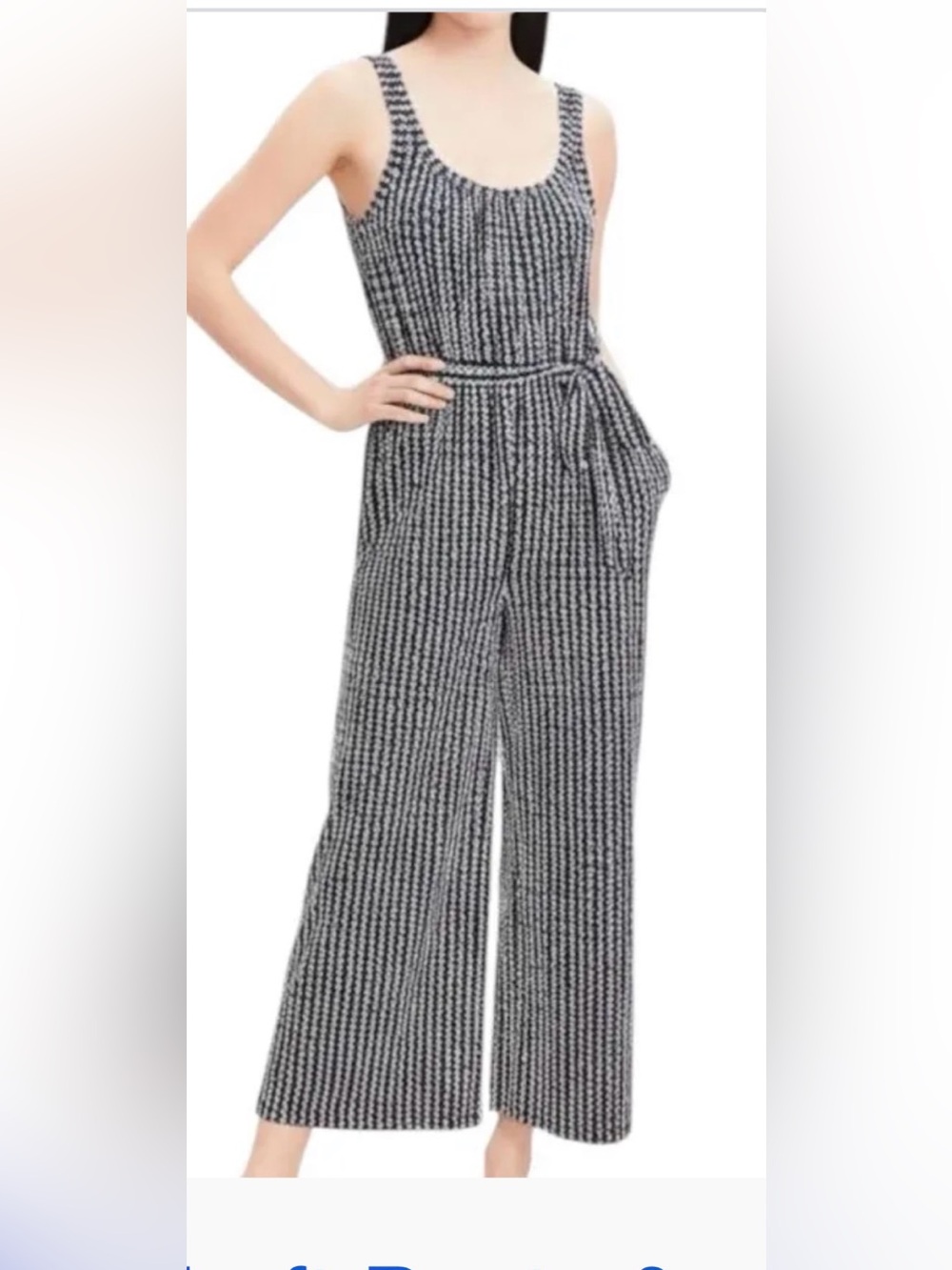 LOFT Navy & White Patterned Sleeveless Jumpsuit with Tie Waist